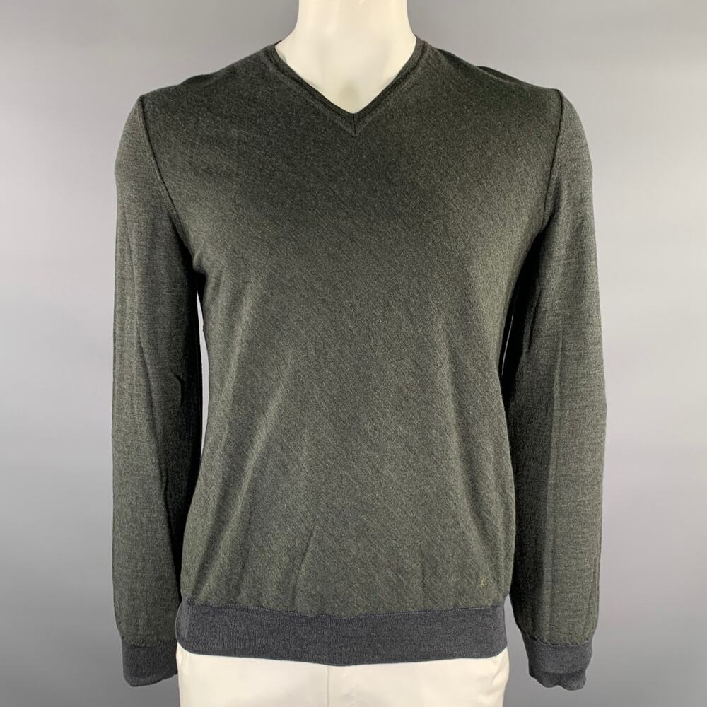 LOUIS VUITTON Size XXL Grey Charcoal Knitted Wool V-Neck Pullover